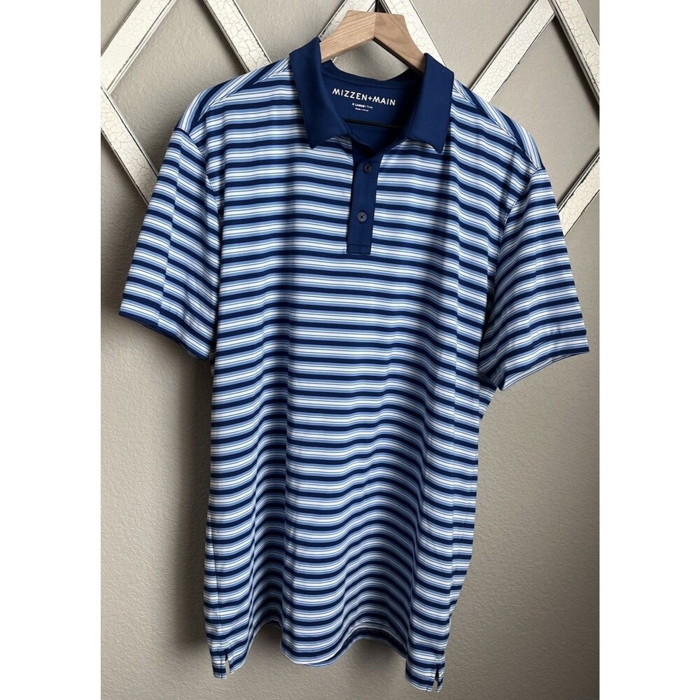 Mizzen+Main Men’s XL Trim Fit Versa Golf Polo Shirt Blue Stripe
